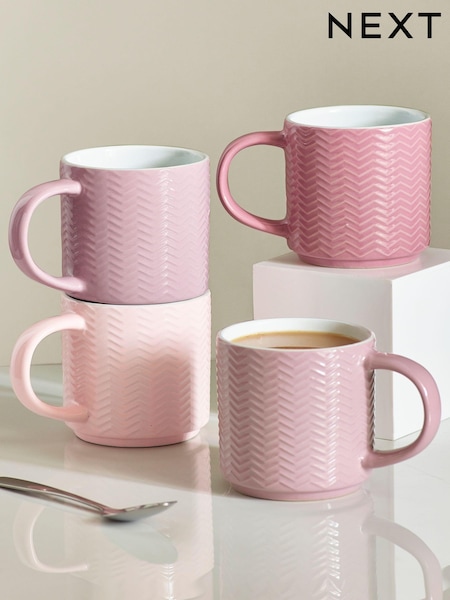 Set of 4 Pink Textured Stacking Mugs (C66280) | 78 QAR