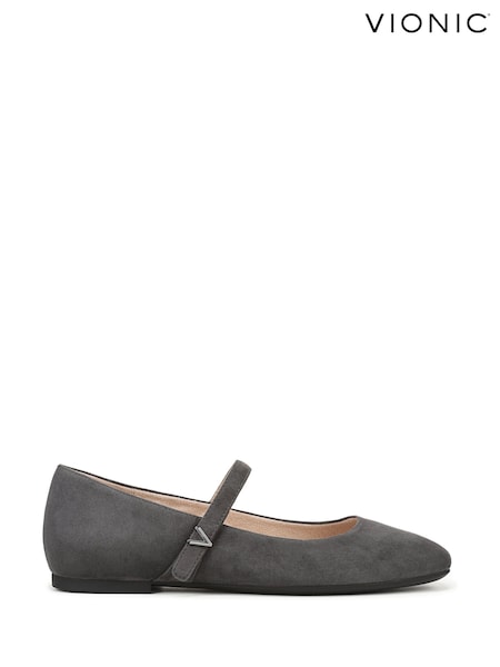 Grey - Vionic Alameda Wide Fit Arch Support Mary Shoes