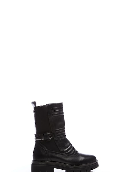 Moda In Pelle Raelyn Chunky Sole Calf Length Ribbed Black Boots With Side Buckle (C67231) | €50