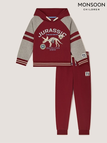 Red - Monsoon Jurassic Graphic Hoodie & Joggers Set