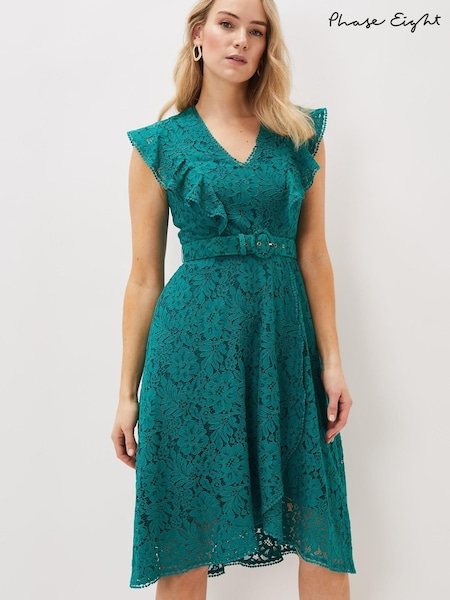 Phase Eight Green Priya Lace Frill Dress (C67351) | €95