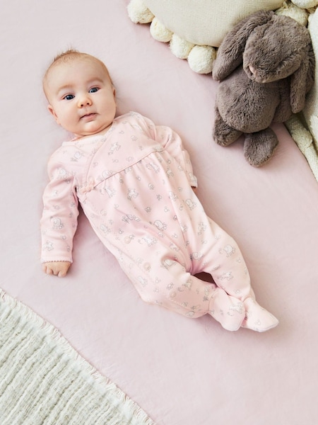JoJo Maman Bébé Pink Bunny Pretty Cotton Baby Sleepsuit (C67534) | €15.50