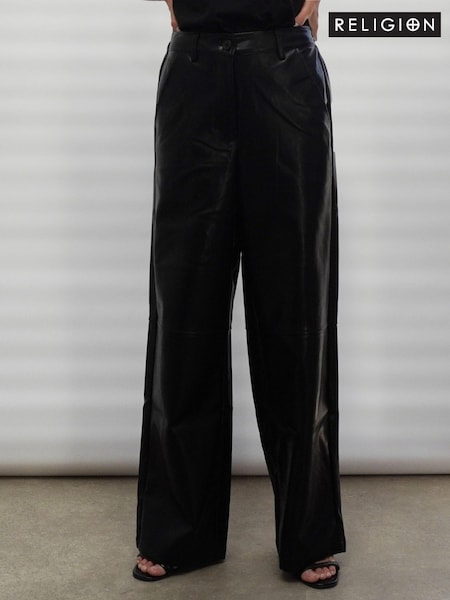 Religion Black Wide Leg Faux Leather Look Luster Trousers (C67625) | €39
