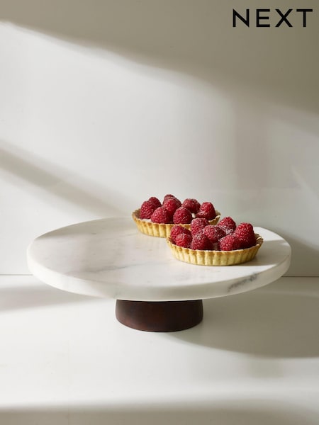 White Marble and Mango Wood Cake Stand (C67694) | $44