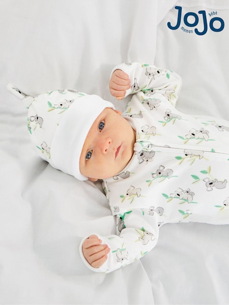 JoJo Maman Bébé White Koala Print Cotton Baby Hat (C68173) | €8