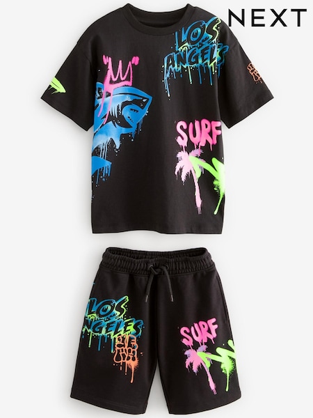Črna z grafiti - Graphic 100% Cotton Top and Shorts Set (3-16yrs) (C68382) | € 15 - € 23