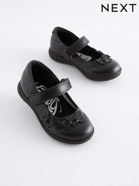 Matt Black Standard Fit (F) School Junior Butterfly Mary Jane Shoes (C68683) | €28 - €36