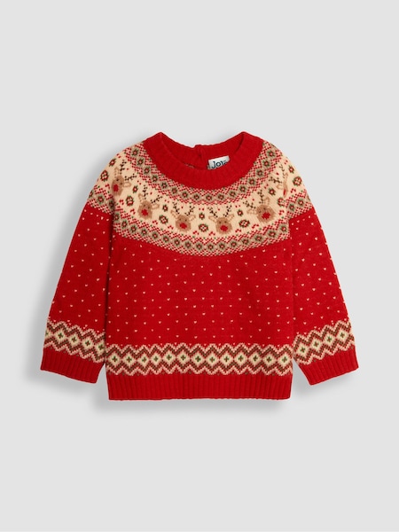 JoJo Maman Bébé Red Knitted Christmas Reindeer Fairisle Pattern Jumper (C68999) | €46