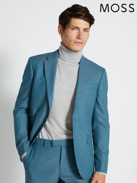 MOSS Teal Blue Slim Fit Flannel Suit Jacket (C69071) | €89