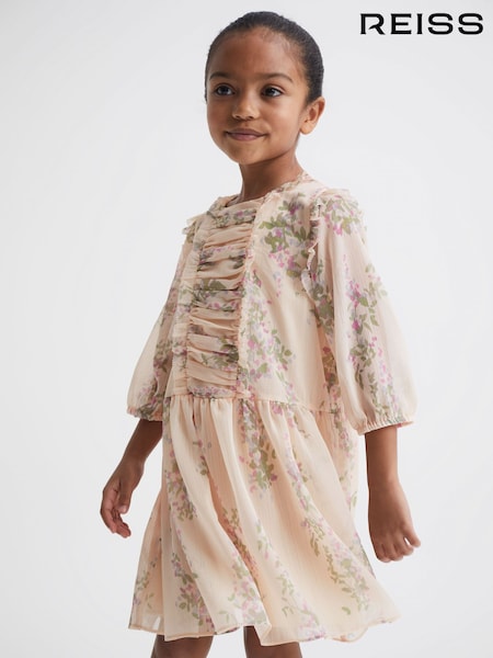 Reiss Pink Print Amber 4-9 yrs Chiffon Print Dress (C69400) | kr1 163