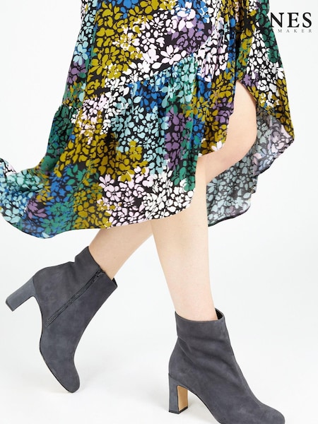 Jones Bootmaker Letty Grey Heeled Leather Ankle Boots (C69402) | €59