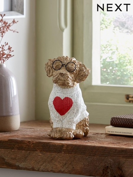 Natural Charlie the Cockapoo Dog Ornament with Heart Jumper (C69646) | €13