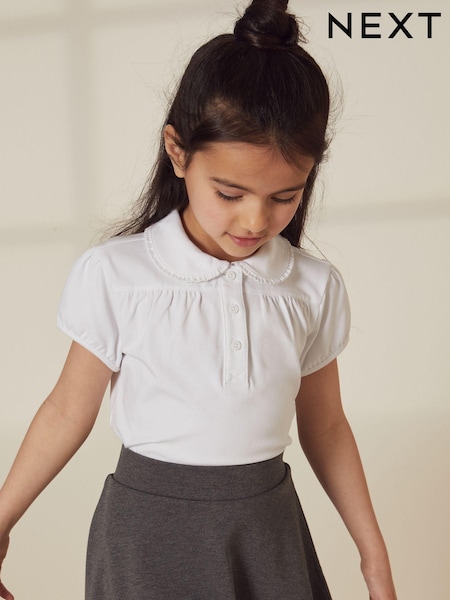 White Cotton Stretch Pretty Collar School Jersey Top (3-14yrs) (C69805) | 206 UAH - 453 UAH