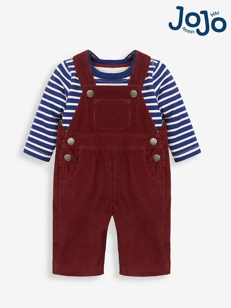 JoJo Maman Bébé Burgundy Red 2-Piece Classic Cord Dungarees & Stripe Top Set (C69964) | 1,772 UAH