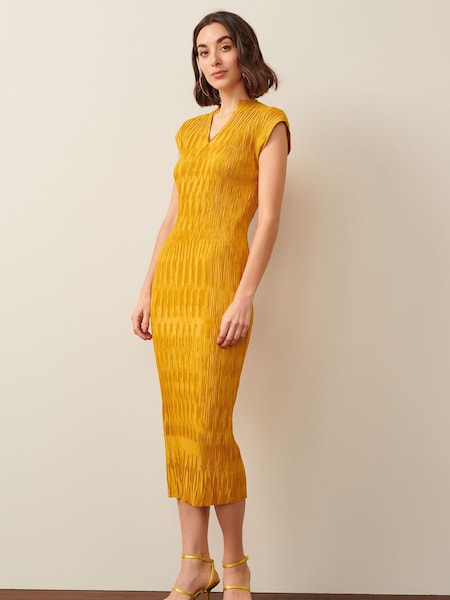 Коричневато-желтый - Short Sleeve Plisse Midi Dress (C70115) | €23