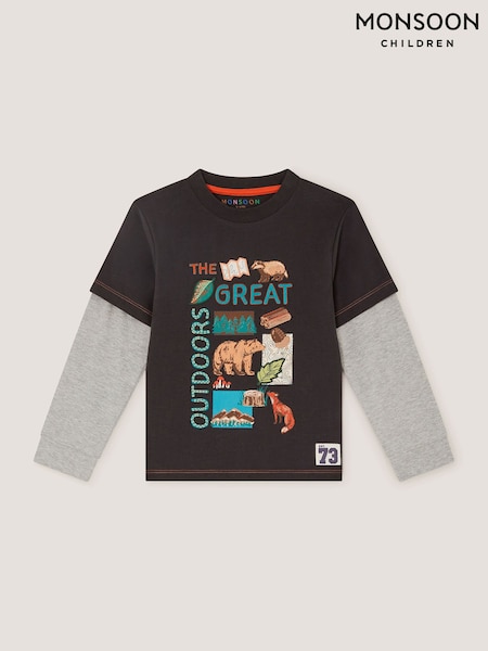Grå - Monsoon Outdoors Graphic Long Sleeve T-shirt