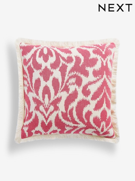 Fushsia Pink 50 x 50cm Ikat Jacquard Geo Fringe Cushion (C70613) | LEI 94