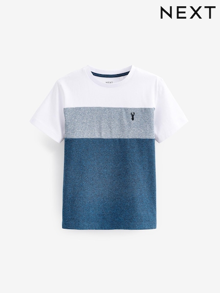 Blue/White Textured Colourblock Short Sleeve 100% Cotton T-Shirt (3-16yrs) (C70899) | €7 - €10