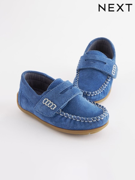 Cobalt Blue Standard Fit (F) Leather Penny Loafers with Touch & Close Fastening (C71144) | €10 - €11.50