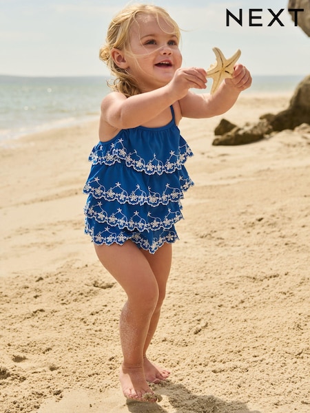 Blue Broderie Ruffle Swimsuit (3mths-7yrs) (C71231) | €5