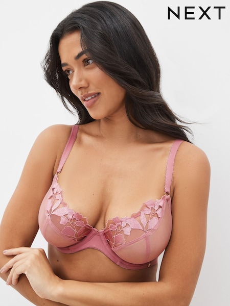 Pink DD+ Non Pad Plunge Floral Embroidered Bra (C71372) | € 11
