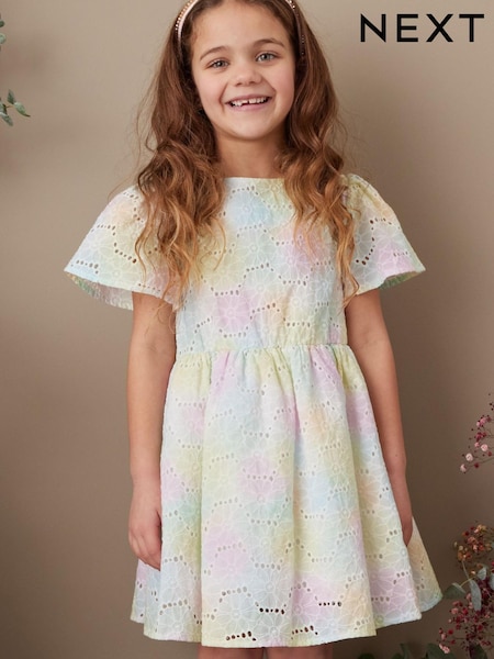 Pastel Rainbow Cotton Broderie Dress (3mths-10yrs) (C71483) | €20 - €25