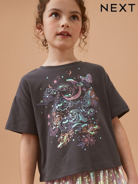 Charcoal Grey Sequin Celestial T-Shirt (3-16yrs) (C71618) | € 8 - € 11