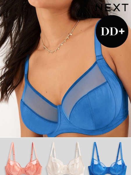 Blau/Koralle Orange/Creme - DD+ Non Pad Full Cup Bras 3 Pack with Side Support (C71723) | 13 €