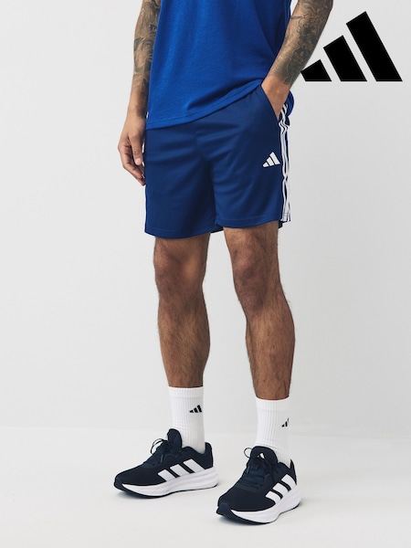 adidas Blue Train Essentials Piqué 3-Stripes Training Shorts (C71879) | $39