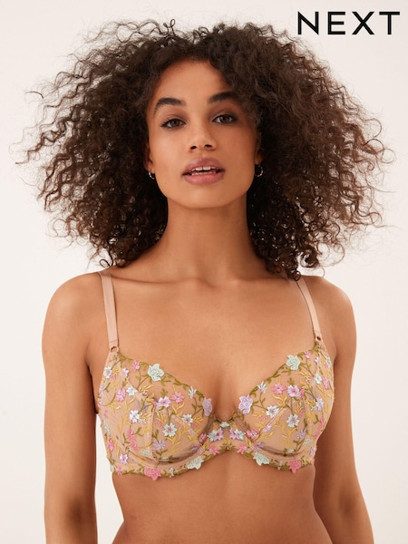 Ditsy Floral Non Pad Plunge Embroidered Bra (C72710) | €5