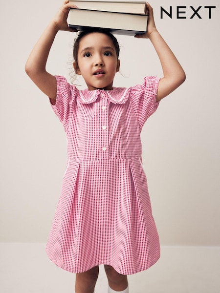 Red Cotton Rich School Gingham Pretty Collar Dress (3-14yrs) (C72752) | €5.50 - €8.50