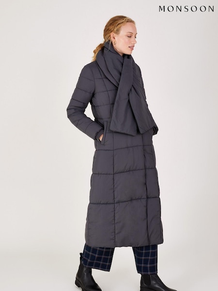 Monsoon Grey Scarlette Scarf Padded Coat (C73023) | €121