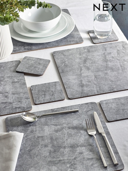Set of 4 Grey Marble Effect Placemats and Coasters (C73526) | €25
