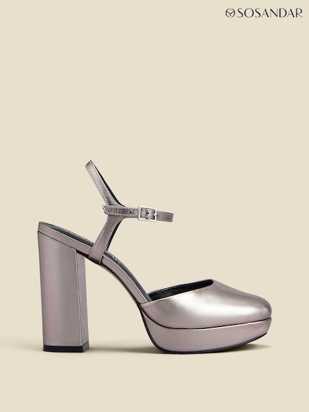 Sosandar Metallic Closed Toe Platform Ankle Strap Platform Heel (C73584) | €49