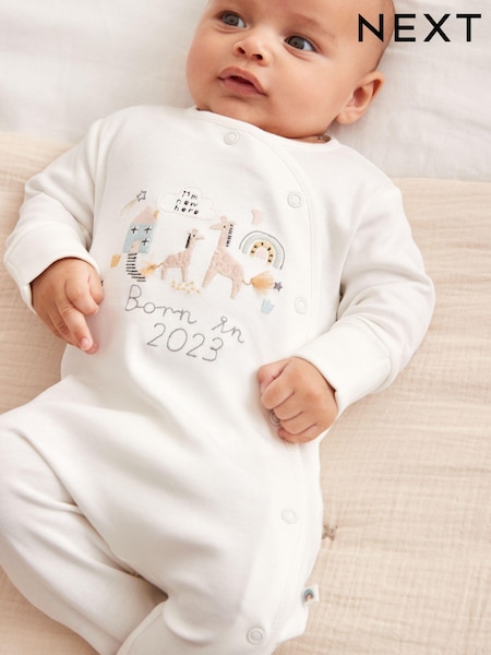 White/Grey Born In 2023 Single Sleepsuit (0-9mths) (C73808) | € 5