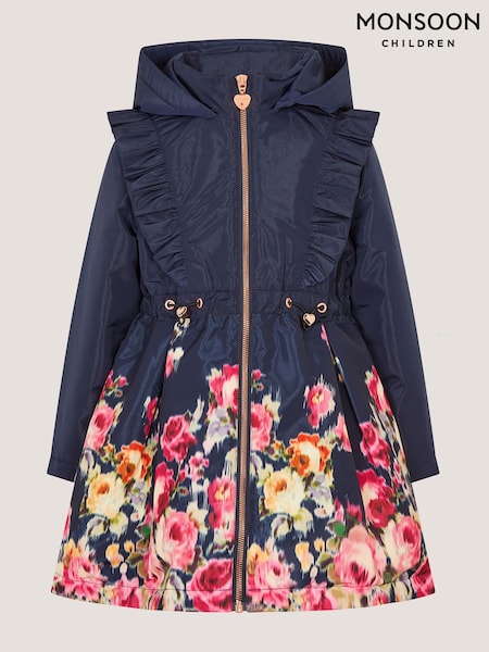 Blue - Monsoon Blurred Floral Print Coat