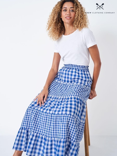 Crew Clothing Bright Blue Check Print Cotton A-Line Skirt (C74366) | €43.50