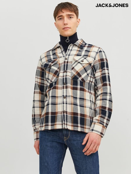 JACK & JONES White Check Utility Button Up Overshirt (C74711) | €21.50