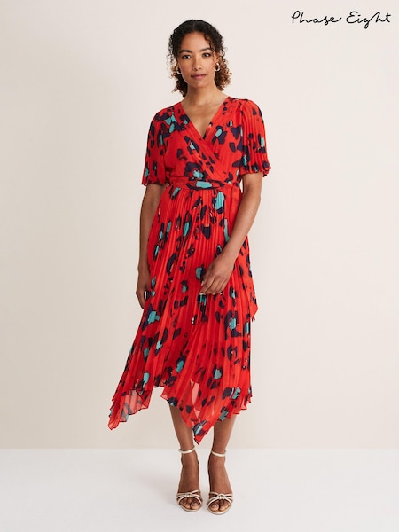 Phase Eight Red Kendall Print Pleat Dress (C74785) | €83