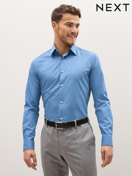 Dusky Blue Slim Fit Single Cuff Easy Care Single Cuff Shirt (C74901) | €10