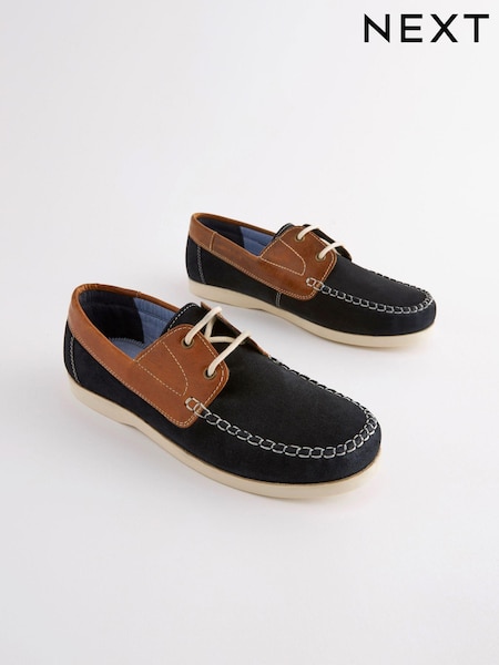 Tan Brown/Navy Blue Leather Boat Shoes (C74933) | €18 - €23