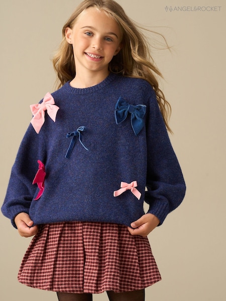 Blue - Angel & Rocket Freya All Over Bow Knitted Jumper