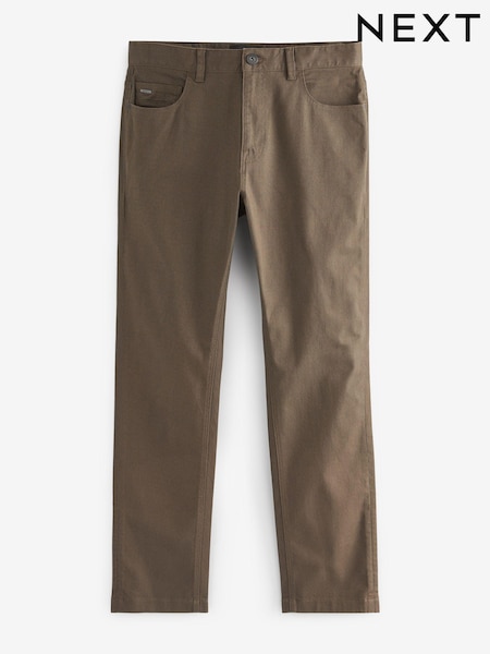Brown Mushroom Slim Fit Textured Soft Touch Stretch Denim Jean Style Trousers (C75249) | €6