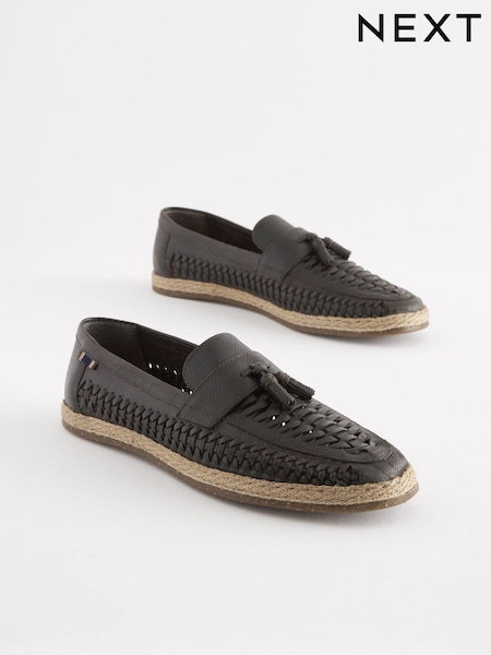 Dark Brown Weave Tassel Loafers (C75404) | €11