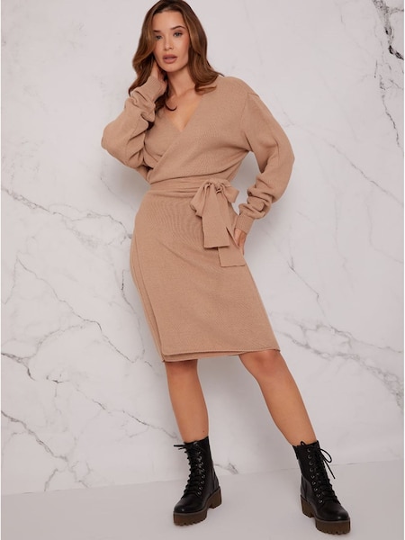 Chi Chi London Cream V-Neck Wrap Jumper Dress (C75563) | €30