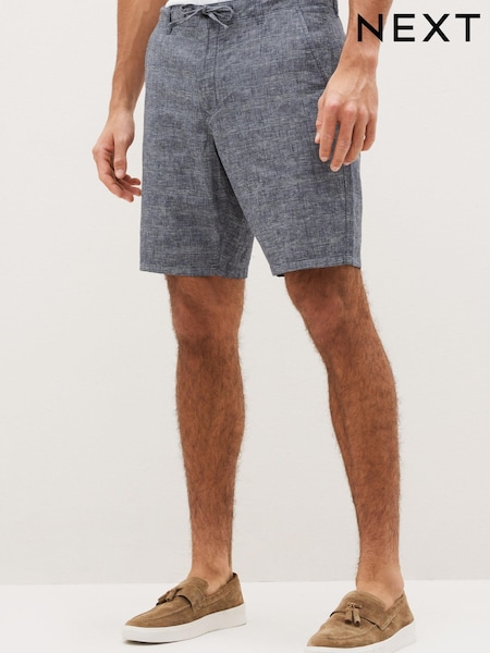Blau kariert - Regular Fit Linen Rich Shorts (C75857) | 5 €