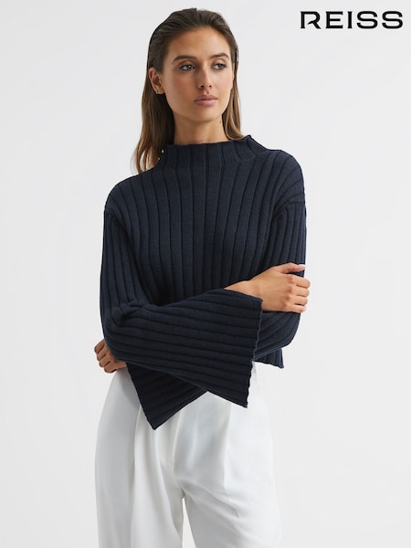 Reiss Navy Gabriella Funnel Neck Cropped Jumper (C75997) | €65