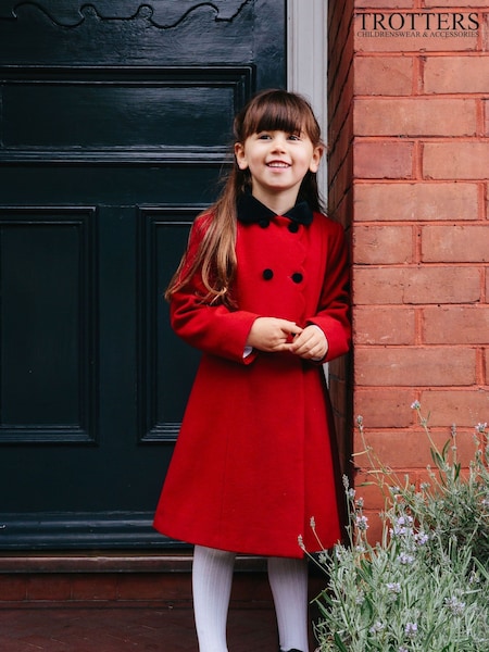 Trotters London Red Wool Scalloped Edge Coat (C76134) | €212 - €225