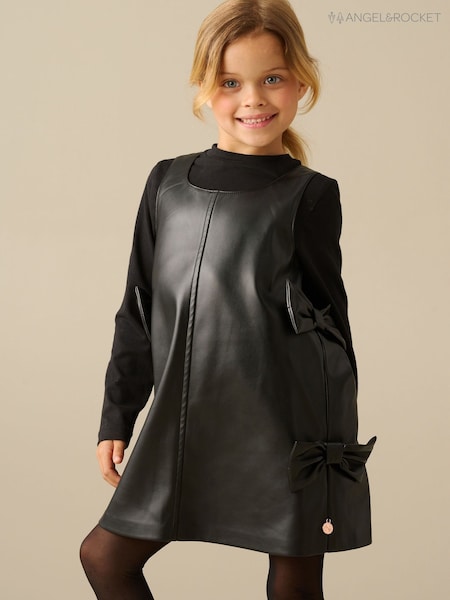 Black - Angel & Rocket Briony Faux Leather Pinny Dress Set
