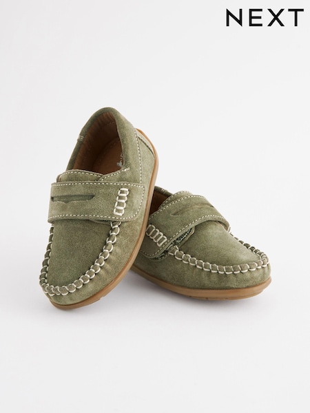 Sage Green Standard Fit (F) Leather Penny Loafers with Touch & Close Fastening (C76421) | €5 - €6